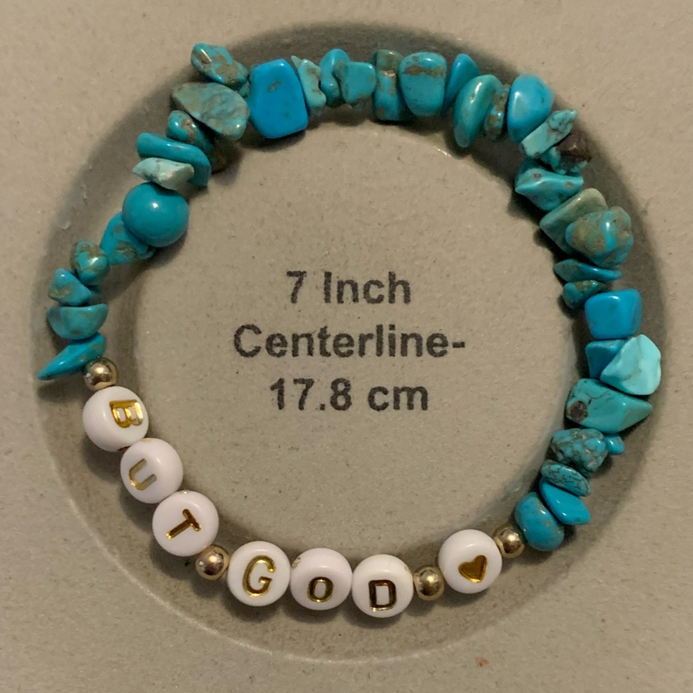 {Handmade} ‘BUT GOD’ Faux Turquoise Bracelet Set - Picture 5 of 6